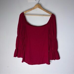 Nation LTD Red Square Neck Puff Layered Sleeve 3/4 Size M Athropologie coquette